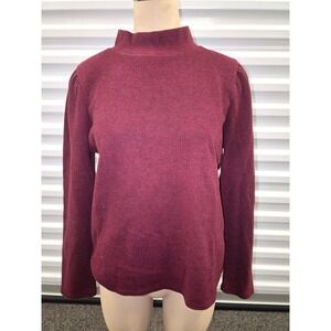 Madewell Mock Neck Pullover Sweater Burgundy Speckled Knit Puff Sleeve Women's M